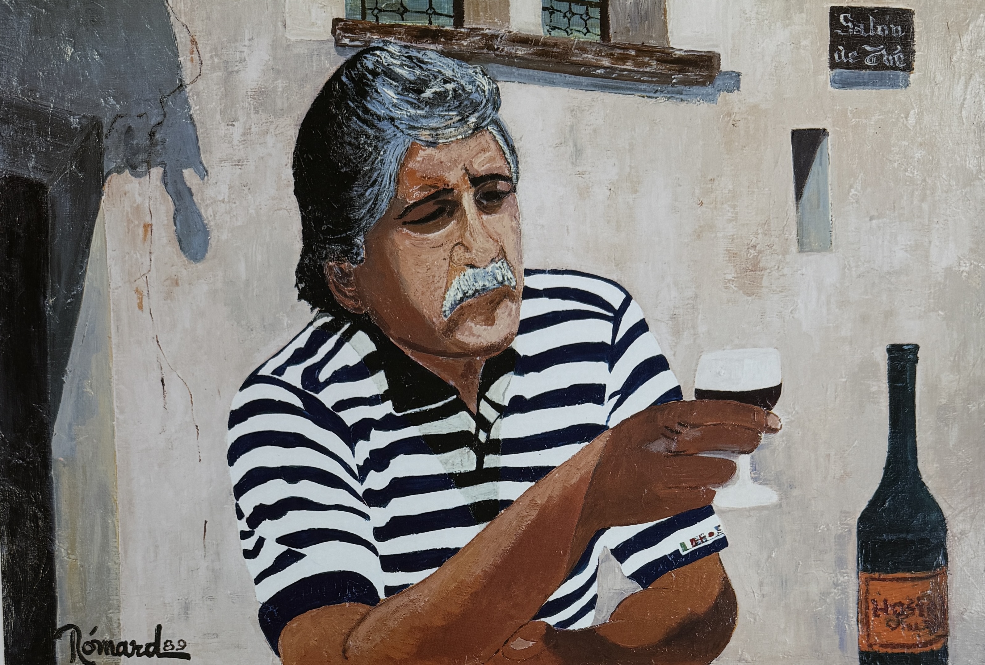 Romard — Artist with a Glass of Wine, self-portrait